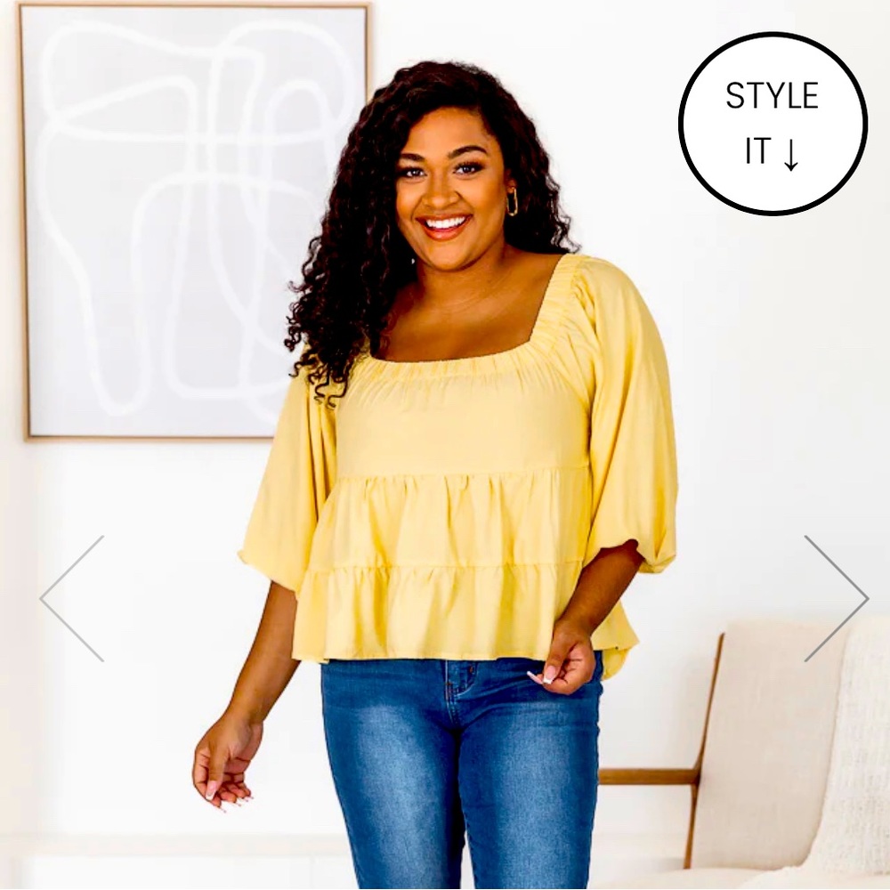 CHEERS TO SUNSHINE YELLOW OFF THE SHOULDER BABYDOLL BLOUSE